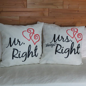 Mr. Right and Mrs. *Always* Right Pillow Covers